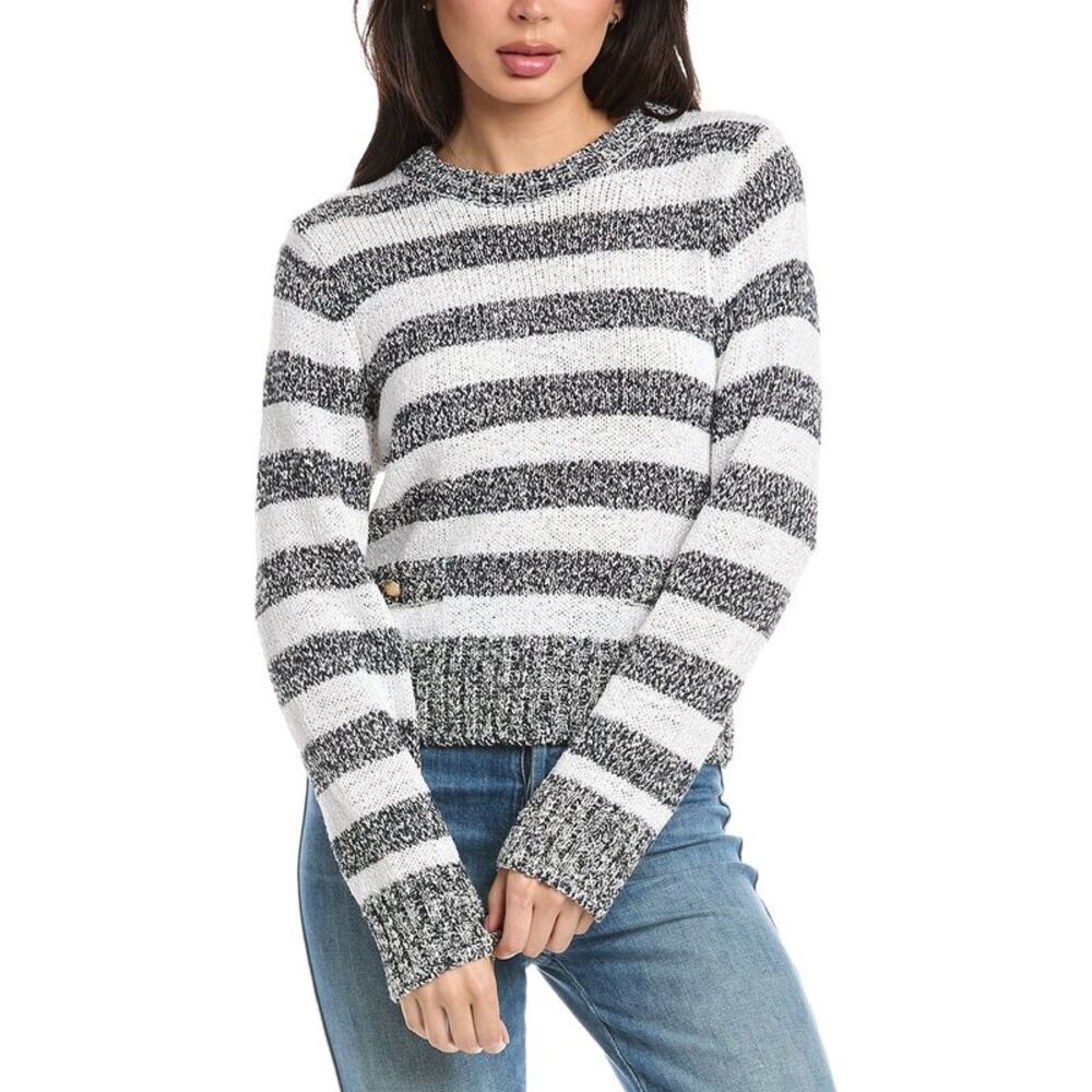 St. John Womens  Relaxed Crewneck Striped Sweater, White